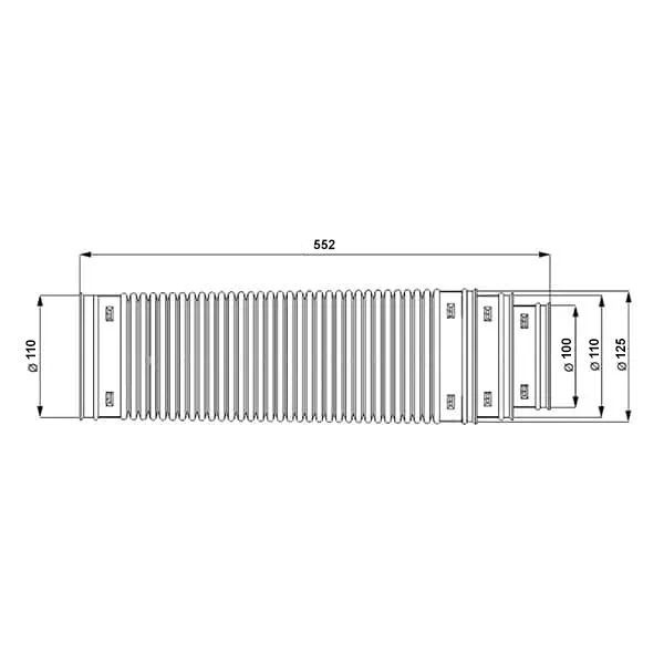 Elastīga savienojuma caurule D100/D110/D125, max 522 mm — attēls 4