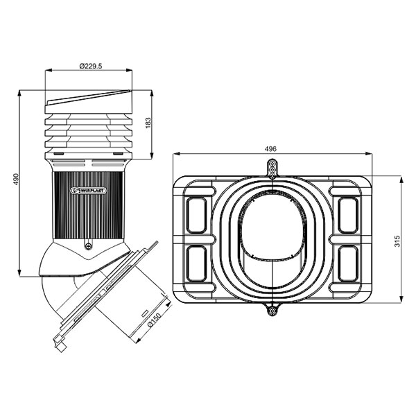Ventilācijas izvads E21, D150, neizolēts, UNIWERSAL EVO — attēls 3