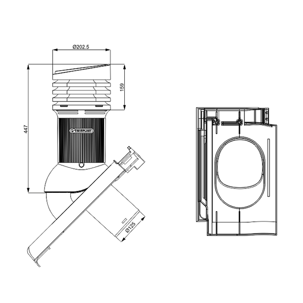 Ventilācijas izvads E33, D125, neizolēts, TILE EVO — attēls 3