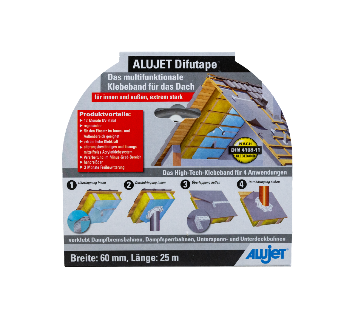 Līmlente iekšdarbiem un ārdarbiem ALUJET Difutape 15cm X 25m — attēls 3