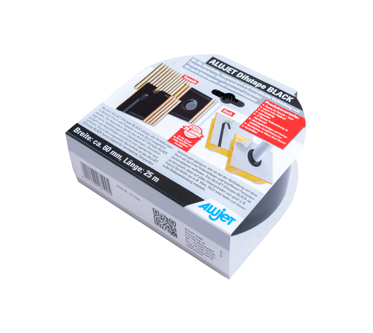 Pastāvīgi UV noturīga melna līmlente ārdarbiem ALUJET Difutape Black 6cm X 25m - Image 2